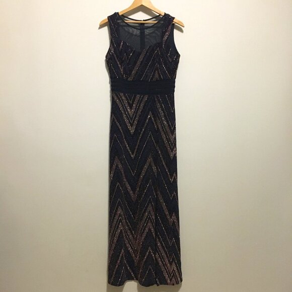 Slinky Sparkly Illusion Neck Side Slit Evening Maxi Costume Dress - Picture 1 of 15